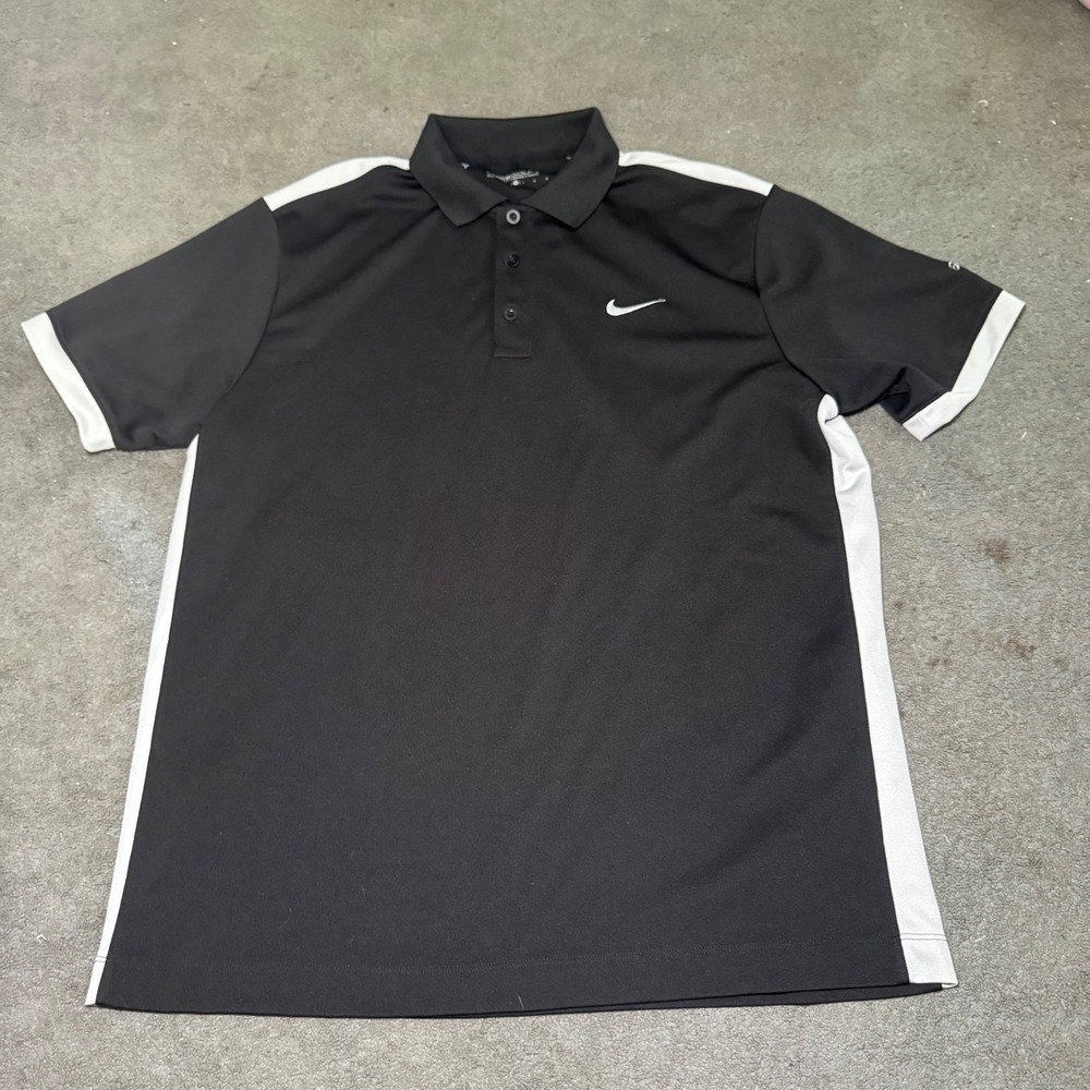 Nike Golf Dri-FIT Polo Shirt Mens Large Black White Tradition Golf Club Logo